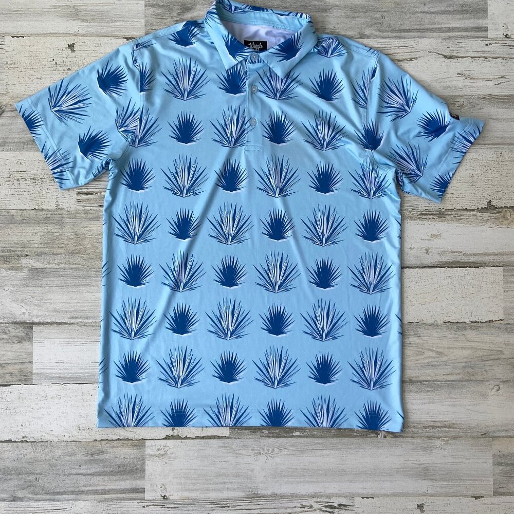 Light Blue Palm Print Polo Shirt